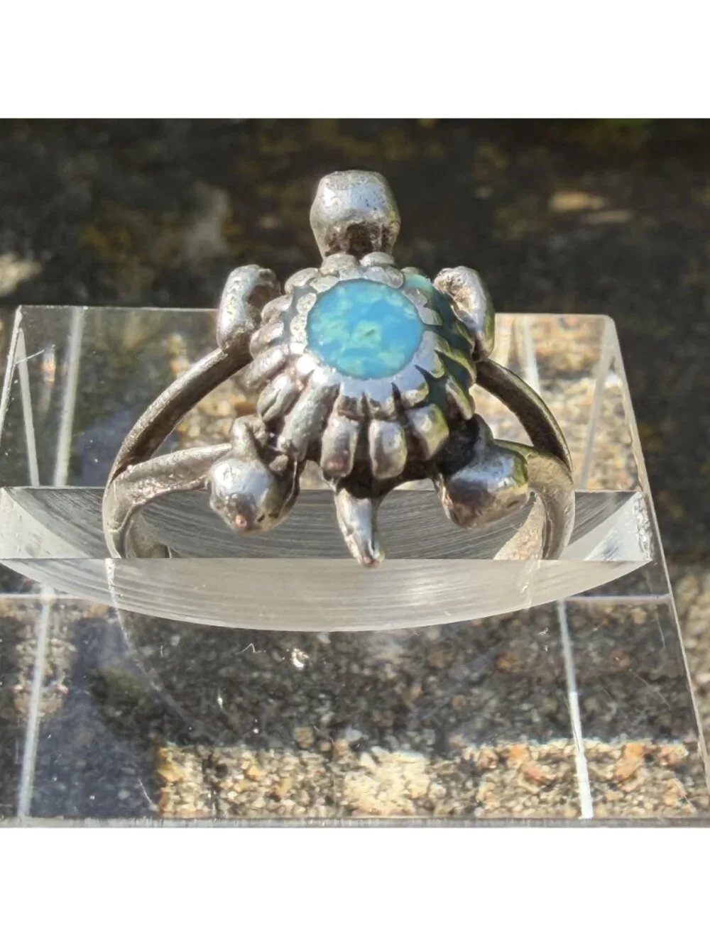 Vintage Sterling Silver Turquoise Turtle Ring Size 7 Southwestern Boho Coastal